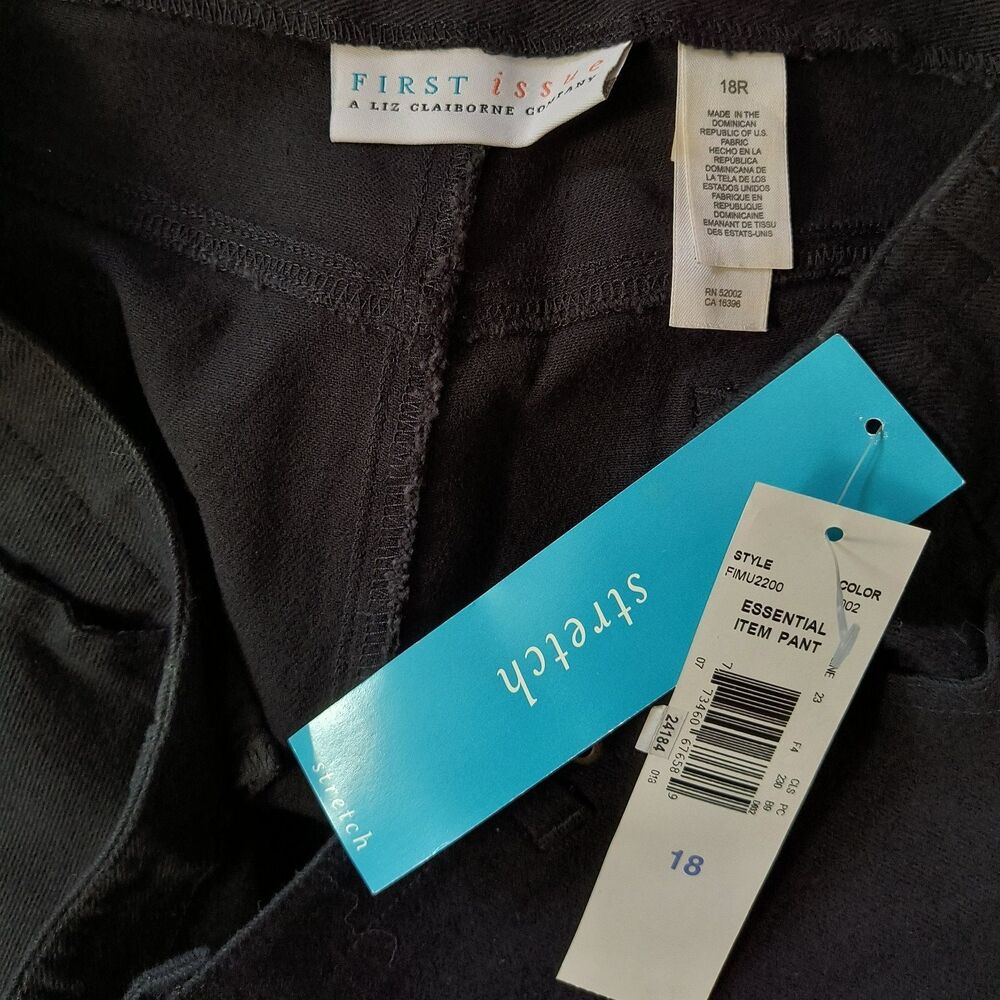 First Issue Liz Claiborne Jeans Women 18 Black Tapered Leg Stretch Denim 36x29 - Picture 5 of 7